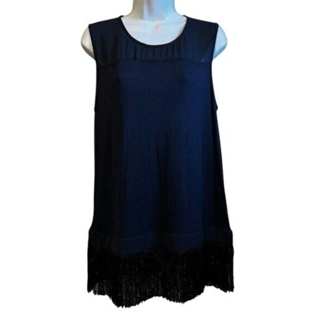 J. CREW Dark  Navy  Sleeveless Tunic Top‎  Fringe  Hem EUC Medium - Picture 2 of 7